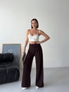 Kemerli Yüksek Bel Bol Paça Pantolon-Kahve