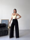 Kemerli Yüksek Bel Bol Paça Pantolon-Siyah