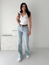 Kesik Paça Yüksek Bel Kemerli Denim-Buz Kar