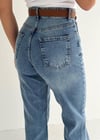Kesik Paça Yüksek Bel Kemerli Denim-Buz Kar