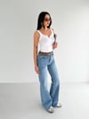 Kesik Paça Yüksek Bel Kemerli Denim-Buz Kar