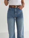Kesik Paça Yüksek Bel Kemerli Denim-Buz Kar