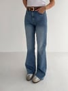 Kesik Paça Yüksek Bel Kemerli Denim-Buz Kar