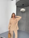 Keten Gömlek Pantolon Takım-Bej
