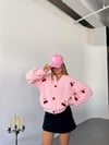 Kiraz Nakışlı Triko Hırka-Pembe