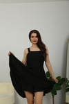 Kolsuz Şortlu Mini Elbise-Siyah