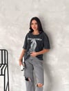 Leopar Baskı Yıkamalı Basic T-Shirt