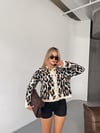 Leopar Desen Sakallı Triko Hırka