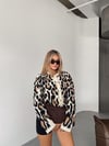 Leopar Desen Sakallı Triko Hırka