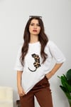Leopar Nakış Basic Tshirt-Beyaz