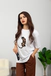 Leopar Nakış Basic Tshirt-Beyaz