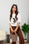 Leopar Nakış Basic Tshirt-Beyaz
