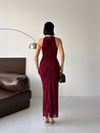 LİORA Halter Yaka Simli Elbise-Bordo