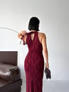 LİORA Halter Yaka Simli Elbise-Bordo