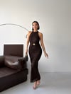 LİORA Halter Yaka Simli Elbise-Kahverengi