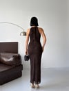 LİORA Halter Yaka Simli Elbise-Kahverengi