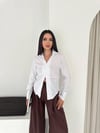 Ön Büzgülü Düğmeli Gömlek-Beyaz