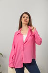 Oversize Keten Gömlek-Pembe