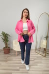 Oversize Keten Gömlek-Pembe