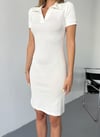 Polo Yaka Basic Elbise-Ekru