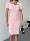 Polo Yaka Basic Elbise-Pembe