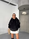 Premium Kapüşonlu Kürk-Siyah