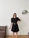 Prenses Kol Kemerli Mini Elbise-Siyah