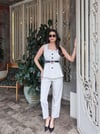 Puantiye Desenli Astarlı Yelekli Takım-Beyaz