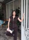 Taşlı Fermuarlı Modal Yelekli Takım-Kahve