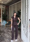 Taşlı Fermuarlı Modal Yelekli Takım-Kahve