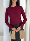 Uzun Kol Düğme Detaylı Basic Bluz-Bordo