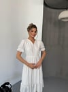 V Yaka Güpürlü Elbise-Beyaz