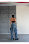Baggy Beli Tokalı Uzun Kadın Kot Pantolon