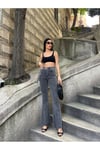 İspanyol Paça Beli Tokalı Kadın Jeans Pantolon