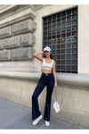 İspanyol Paça Beli Tokalı Kadın Jeans Pantolon