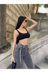 İspanyol Paça Beli Tokalı Kadın Jeans Pantolon