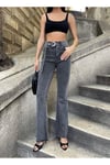 İspanyol Paça Beli Tokalı Kadın Jeans Pantolon
