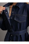 Koyu Lacivert Bağlamalı Denim Oversize Ceket