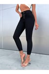 Siyah Dört Düğmeli Skiny Dar Paça Jeans
