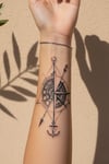 Denizci Pusulası, Çapa ve Saat Temalı Dövme - Yarı Kalıcı / 1 Ay Kalıcı Tattoo