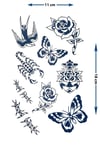 Geleneksel Patchwork Stil Gül, Kelebek ve Akrep Karma Tattoo Seti - Yarı Kalıcı / 1 Ay Kalıcı