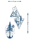 Geometrik Dağ ve Çam Ormanı Dövme - Yarı Kalıcı / 1 Ay Kalıcı Tattoo