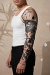 Şans Simgeleri, Aksiyon ve Retro Figürlü Tam Kol Kaplama Tattoo - Yarı Kalıcı / 1 Ay Kalıcı