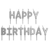 Gümüş Happy Birthday Yazılı Çubuk Mum