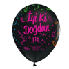 İyi ki Doğdun Renkli Baskılı Siyah Lateks Balon 10 Adet