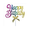 Krom Renk Pasta Üstü Çubuklu Happy Birthday Renkli