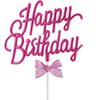 Krom Renk Pasta Üzeri Çubuklu Happy Birthday Kürdan Pembe