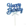 Krom Renk Pasta Üzeri Çubuklu Happy Birthday Kürdan Mavi