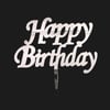 Pasta Süsü Pleksi Happy Birthday Gümüş