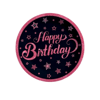 Pink Stars Happy Birthday Yazılı Karton Tabak Doğum Günü Parti Tabağı 8 Adet